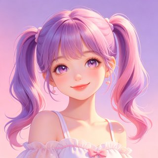 软糖人设头像，甜美软萌的粉色双马尾女生